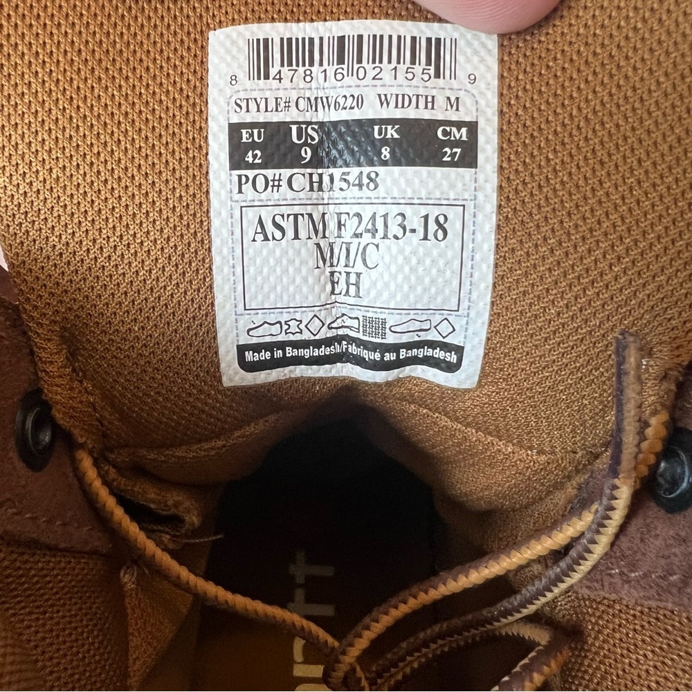 Carhartt CMW6220 Waterproof 6-Inch Steel Toe Work Boot Brown Men's 9 Brand NIB - Picture 5 of 13